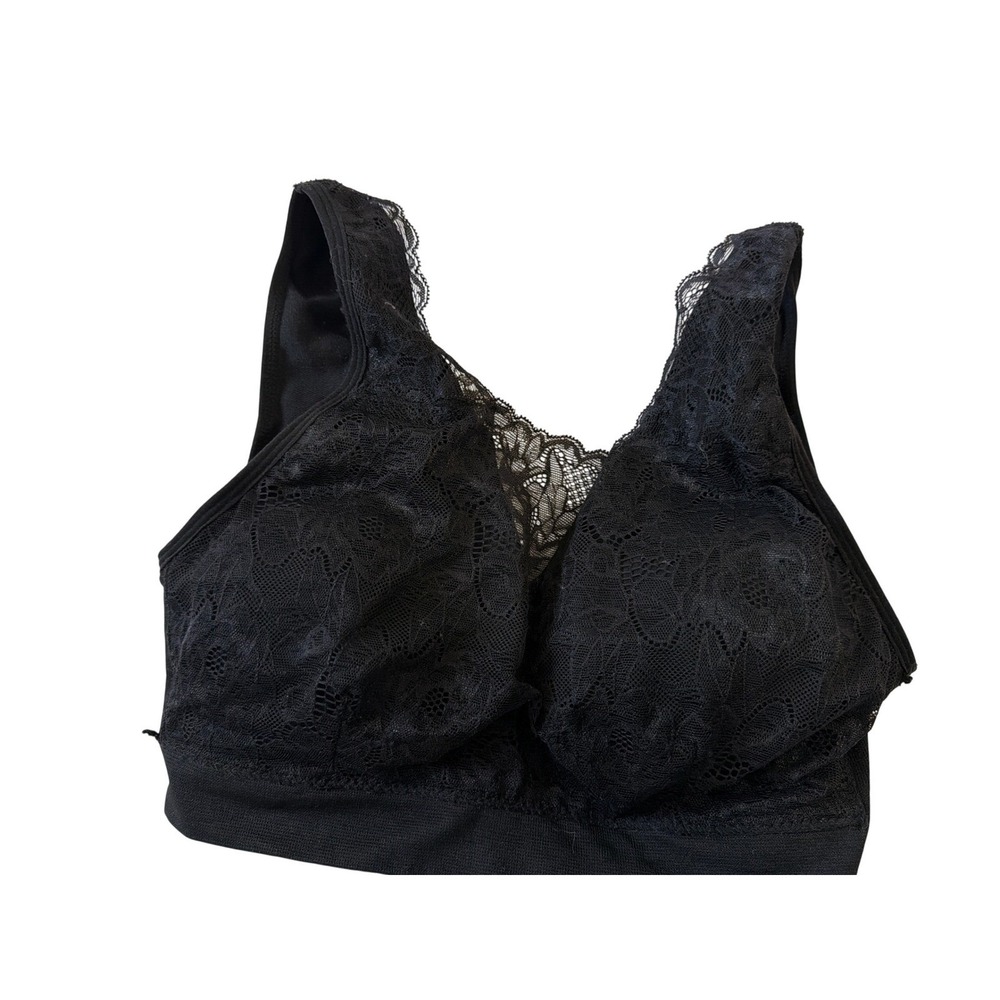 Breezies Black Lace Overlay Leisure Bra Bralette Style A378013 Size Large